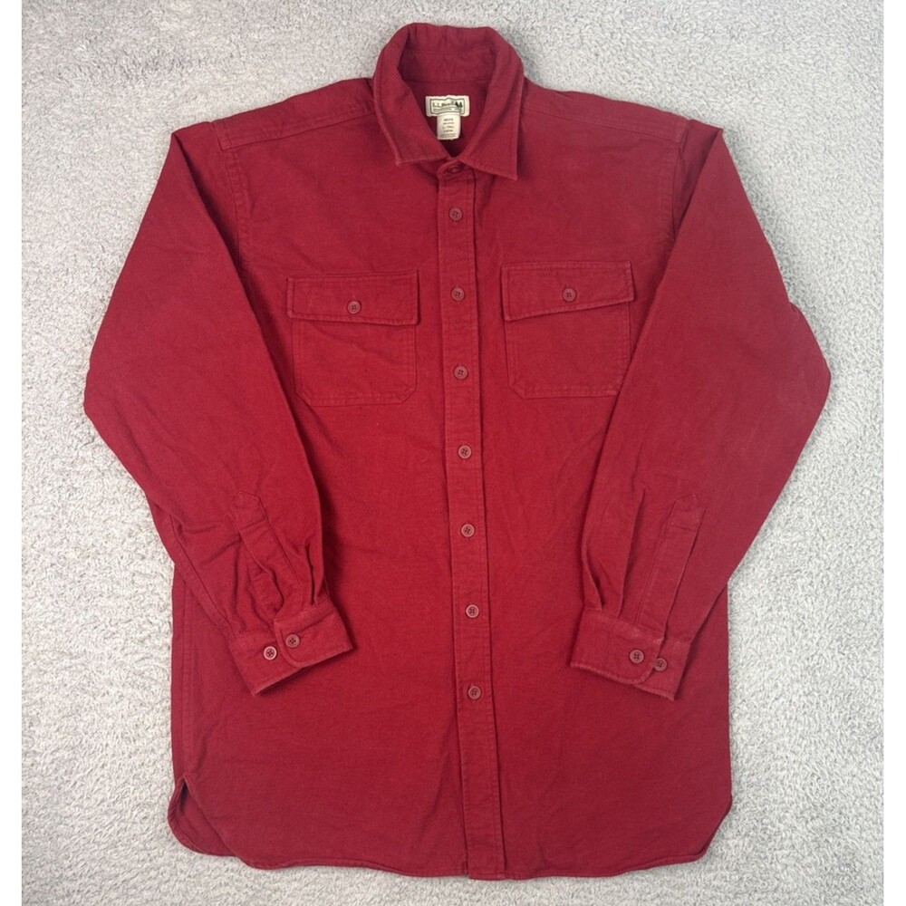 LL Bean Chamois Cloth Shirt Mens Large Talk Burgundy Button Up Workwear